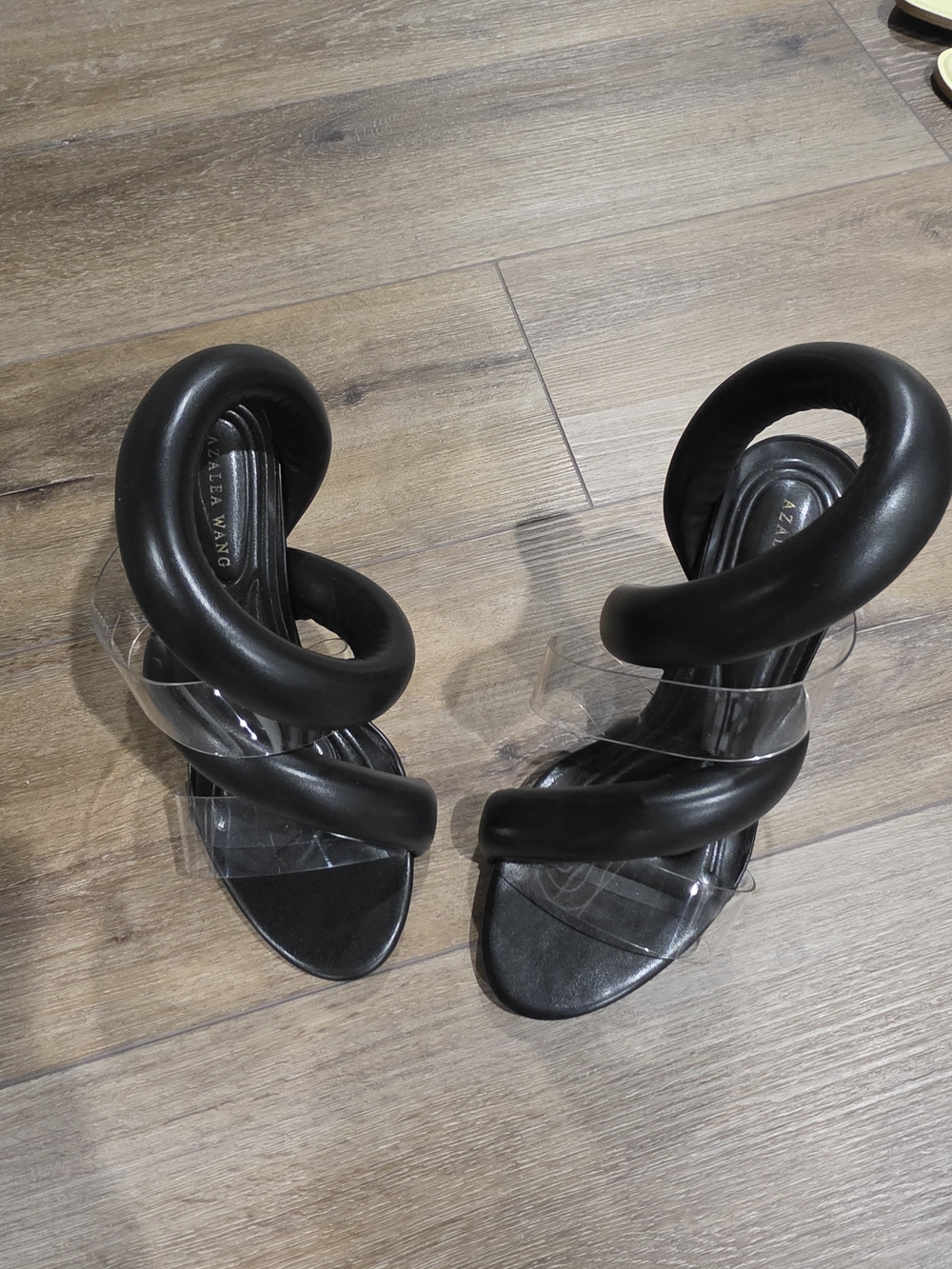 Black Spiral Strap Heeled Sandals by Aeyde